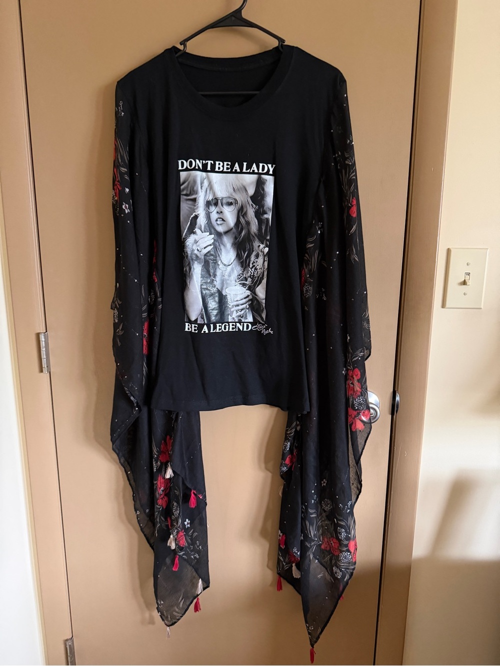 Black Graphic 'Don't Be A Lady' Tunic with Floral Draped Sleeves